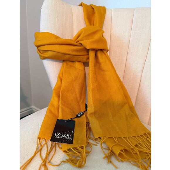 AS-IS wool cashmere COVERI Collection NWT NEW scarf YELLOW fringe styled ITALY - Picture 1 of 9